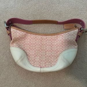 Coach Pink/White Signature C Small Logo Hobo Bag